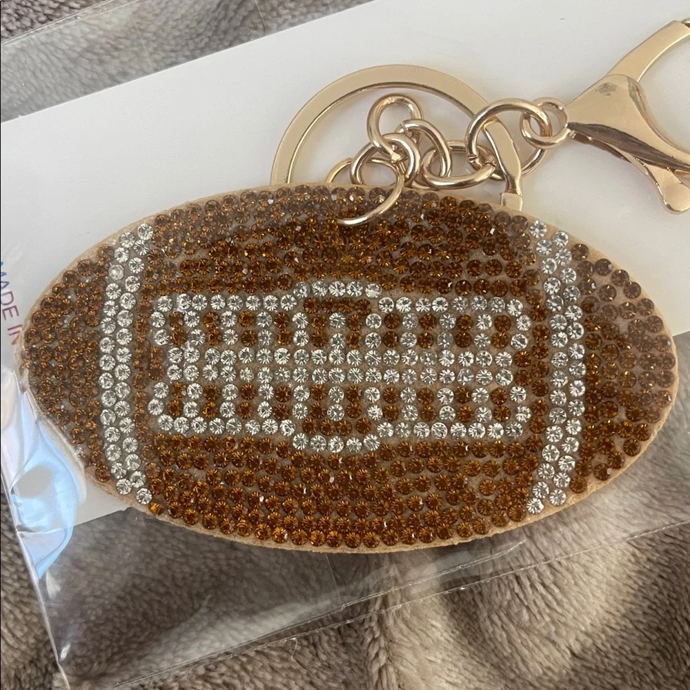 Football rhinestone brown and silver Sparkle Key Holder keychain NWT